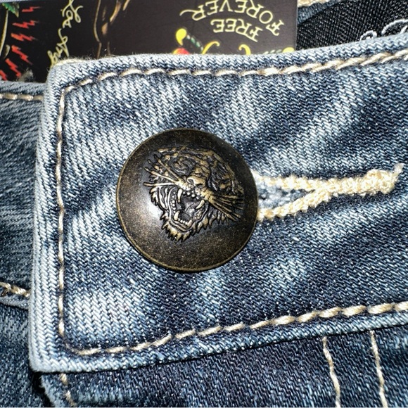 Ed Hardy Straight Leg Jeans with Embroidered Design - Picture 5 of 13